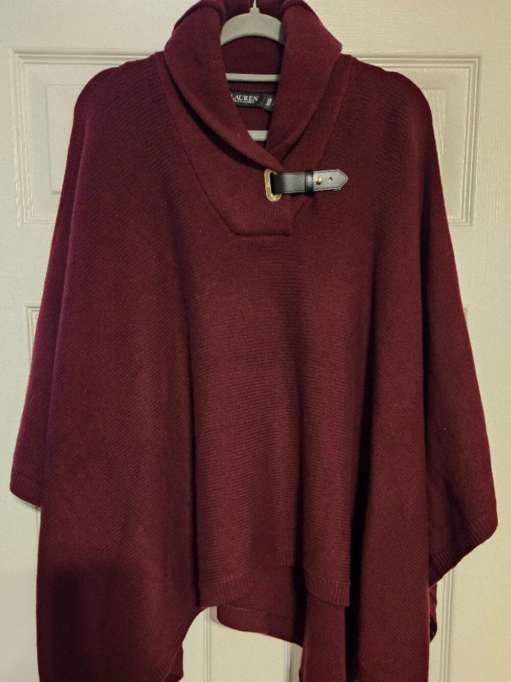 Ralph Lauren Women's Buckle Trim Wool Blend Sweater Ponco Size size L/XL